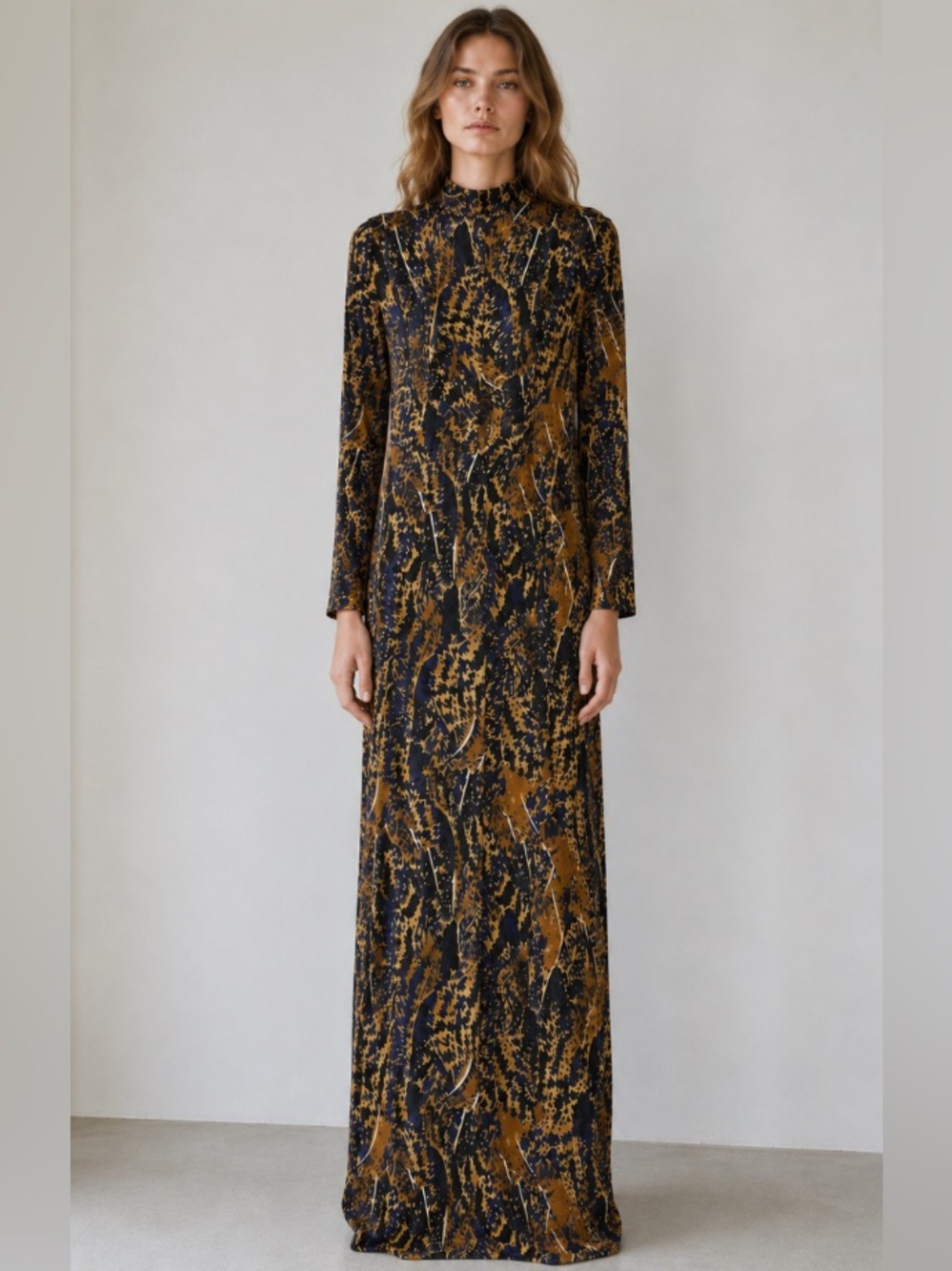 Miscreants London Sheer Patterned Maxi Dress | Gold & Blue | US 4 UK 8 NWOT